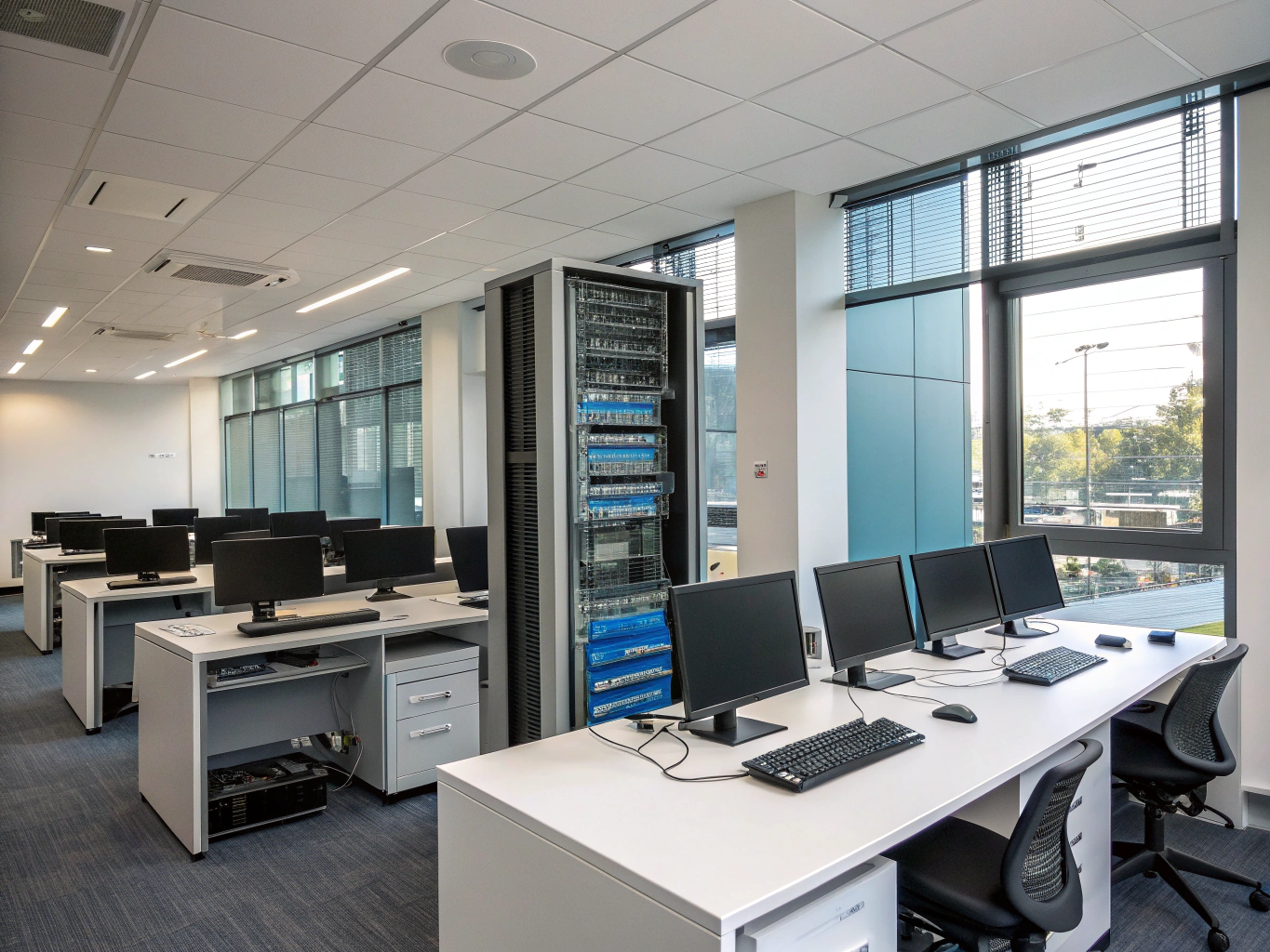 Modern wired workstations and tech infrastructure