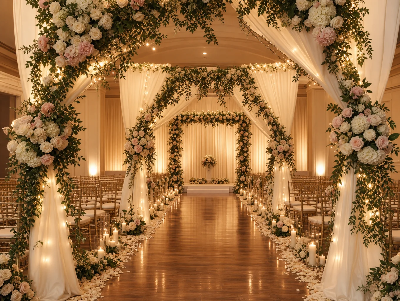 Candlelit wedding ceremony setup at Vintage Park Plaza