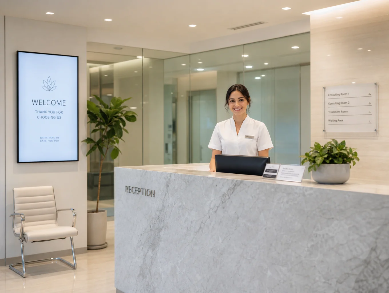 Sleek professional business address reception lounge at Sterling VA