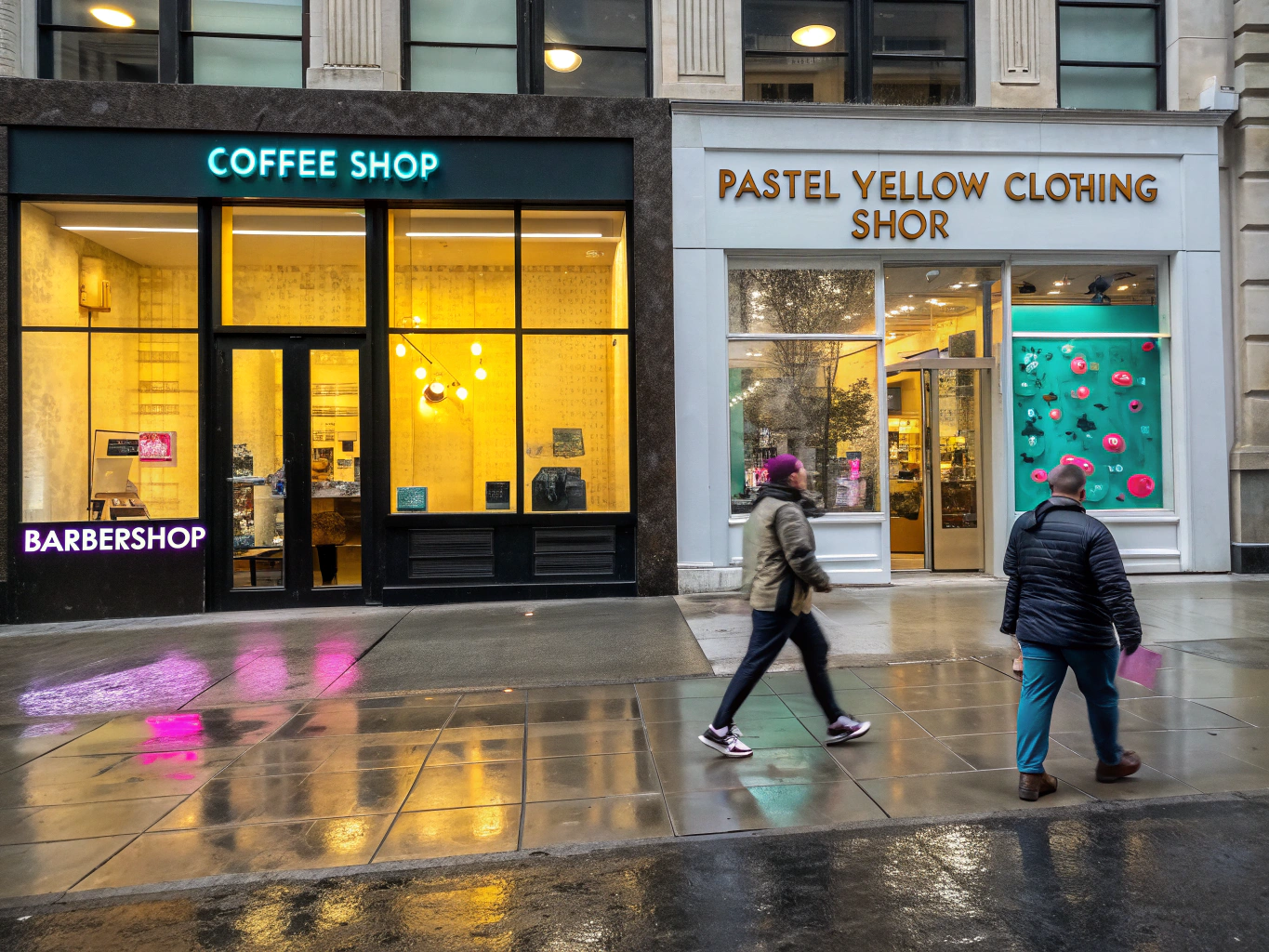 Ground level retail glass storefronts inside the commercial center